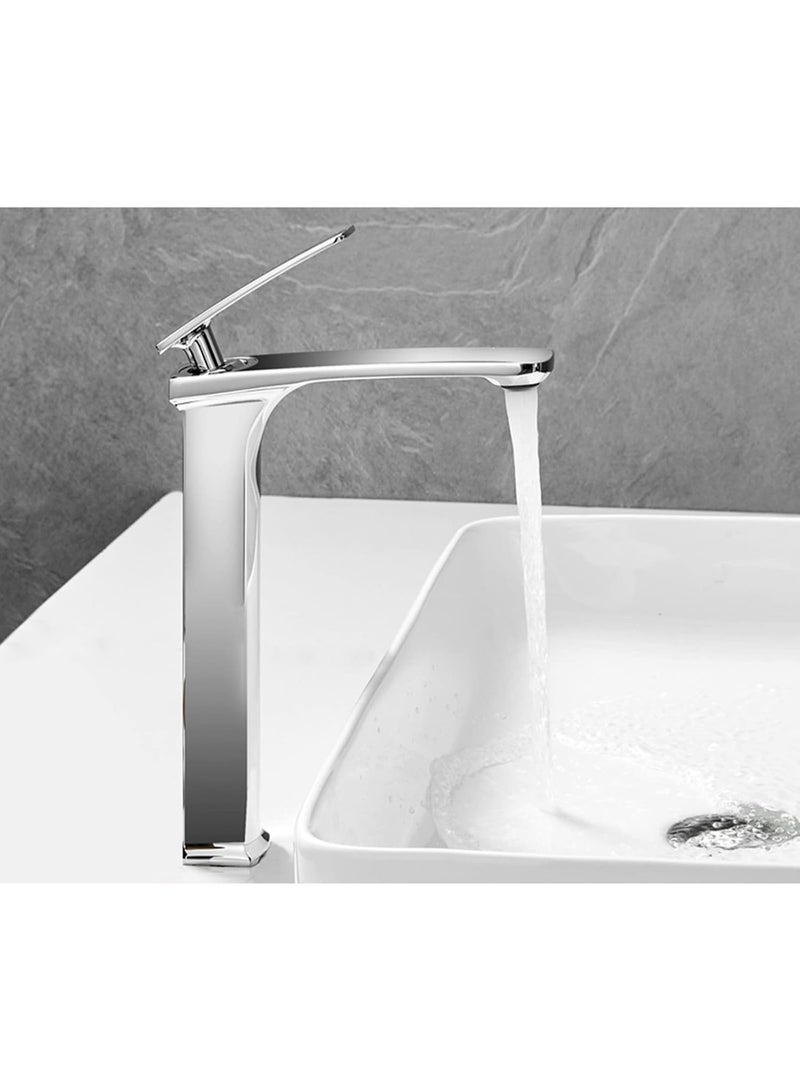 واي دي صنبور حوض حمام عصري طويل بمقبض ذراع واحد، صنبور حوض من النحاس الصلب، تصميم مرتفع يُثبّت على سطح الحوض، خرطوشة موفرة للمياه، تركيبات حمام متينة مقاومة للصدأ - Image 2